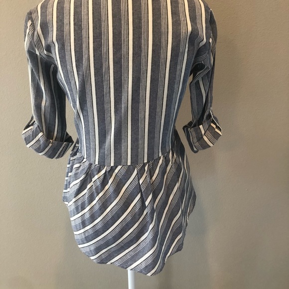 NWT Denim & White Striped Collard Button Down Love Notes Shirt - Size: Small - Picture 8 of 12